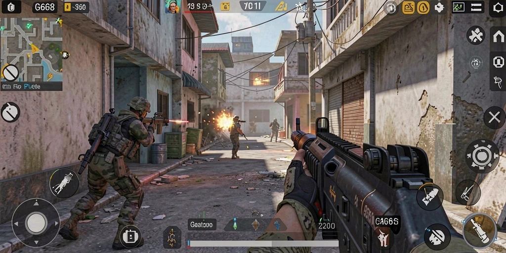 Screenshot gameplay G668 menampilkan aksi tembak-menembak yang mendebarkan.