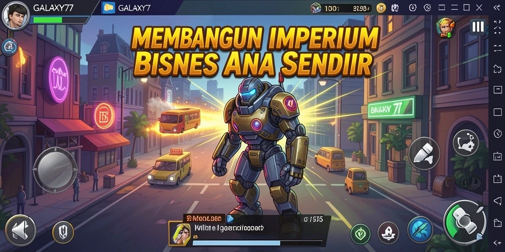 Screenshot utama GALAXY77 menampilkan gameplay Tycoon yang dinamis dan menarik.