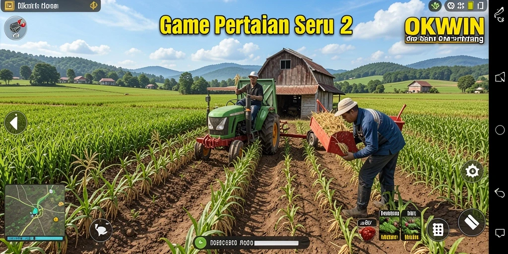 Tampilan gameplay seru saat bertani di OKWIN dengan beragam tanaman.