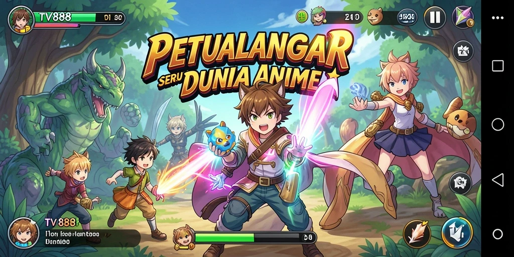 Tampilan gameplay TV888 dengan karakter Anime yang penuh warna.