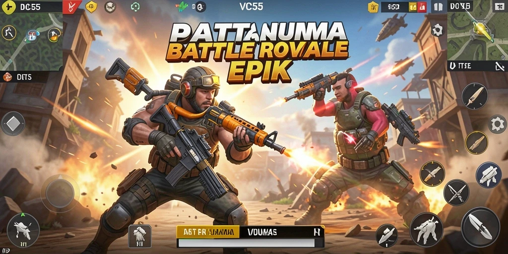 Screenshot VC55 menampilkan aksi mendebarkan dalam pertarungan Battle Royale.