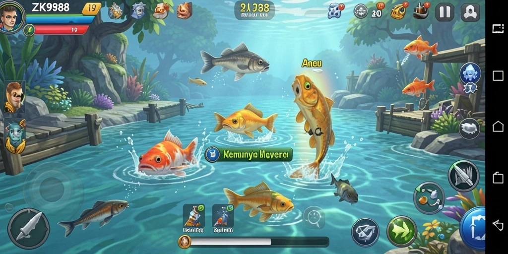 Screenshot ZK988 menampilkan aksi memancing yang seru dan menegangkan.